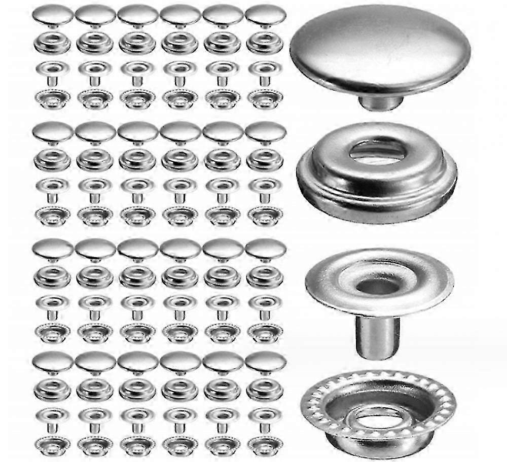 100 stykker rustfrit stål snapfastgørelse, 15mm kraftig trykknap tryk stud cap til jeans stof jakker tøj taske læder DIY håndværk