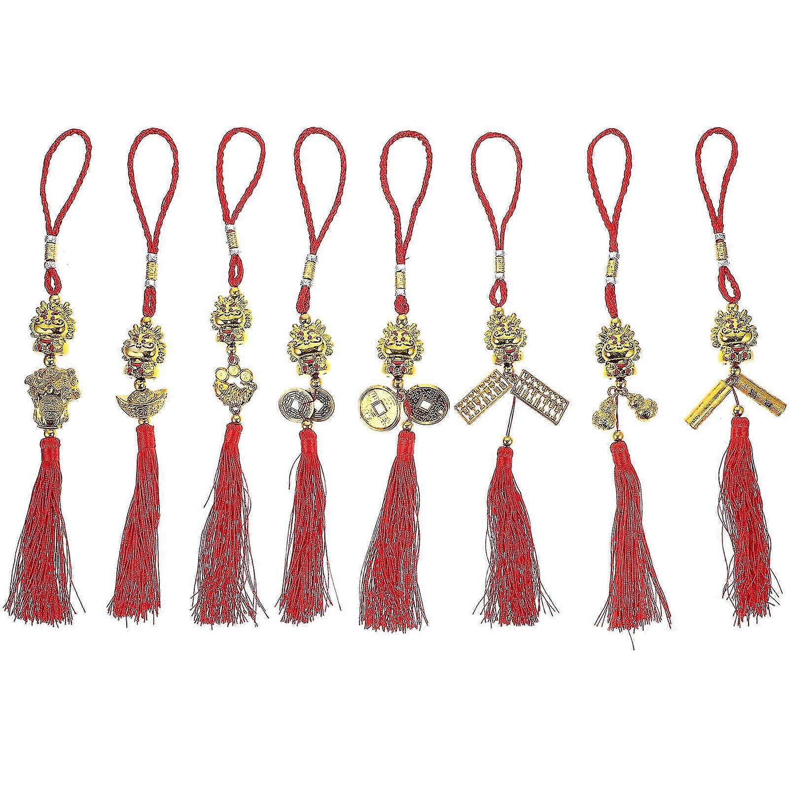 8 adet Çin Tarzı Ejderha Asılı Dekorasyon Zodyak Kolye Ejderha Asılı Süs Yılı