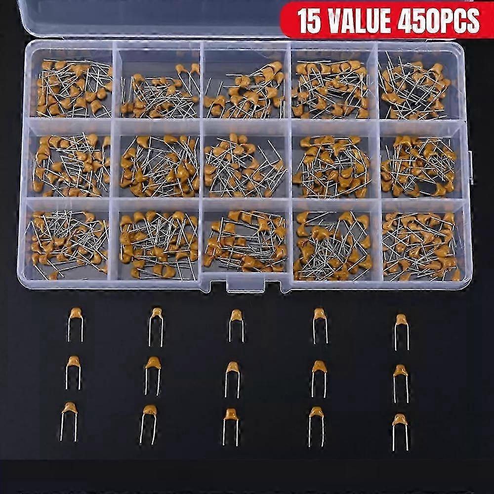 450PCS 15 Value 10pF~100nF Electronic Ceramic Capacitor Assorted Kit w/ Box