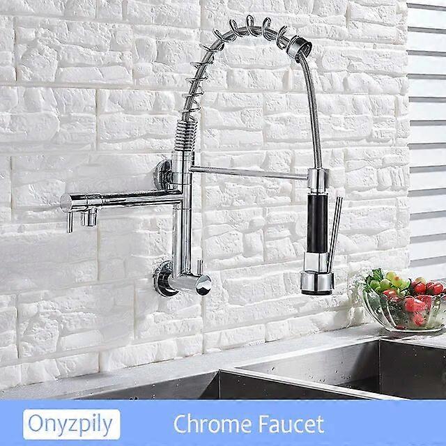 Onyzpily Kitchen Faucet Pull Down Chrome Single Cold Water Wall Mounted Kitchen Taps 360 Rotation Dual Function Sprayer Taps