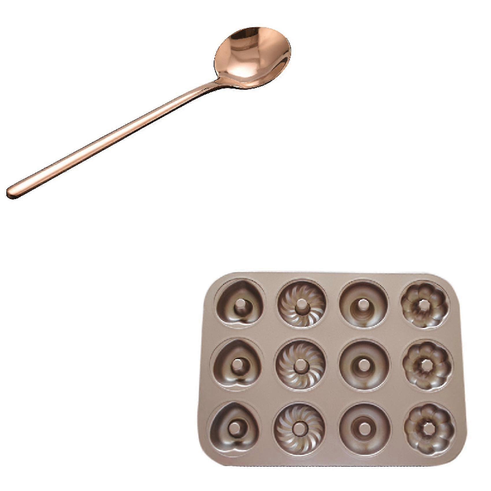 1 Pcs 304 Stainless Steel Coffee Spoon With Long Handle 1 Pcs 12-cavity Non-stick Pattern Doughnu