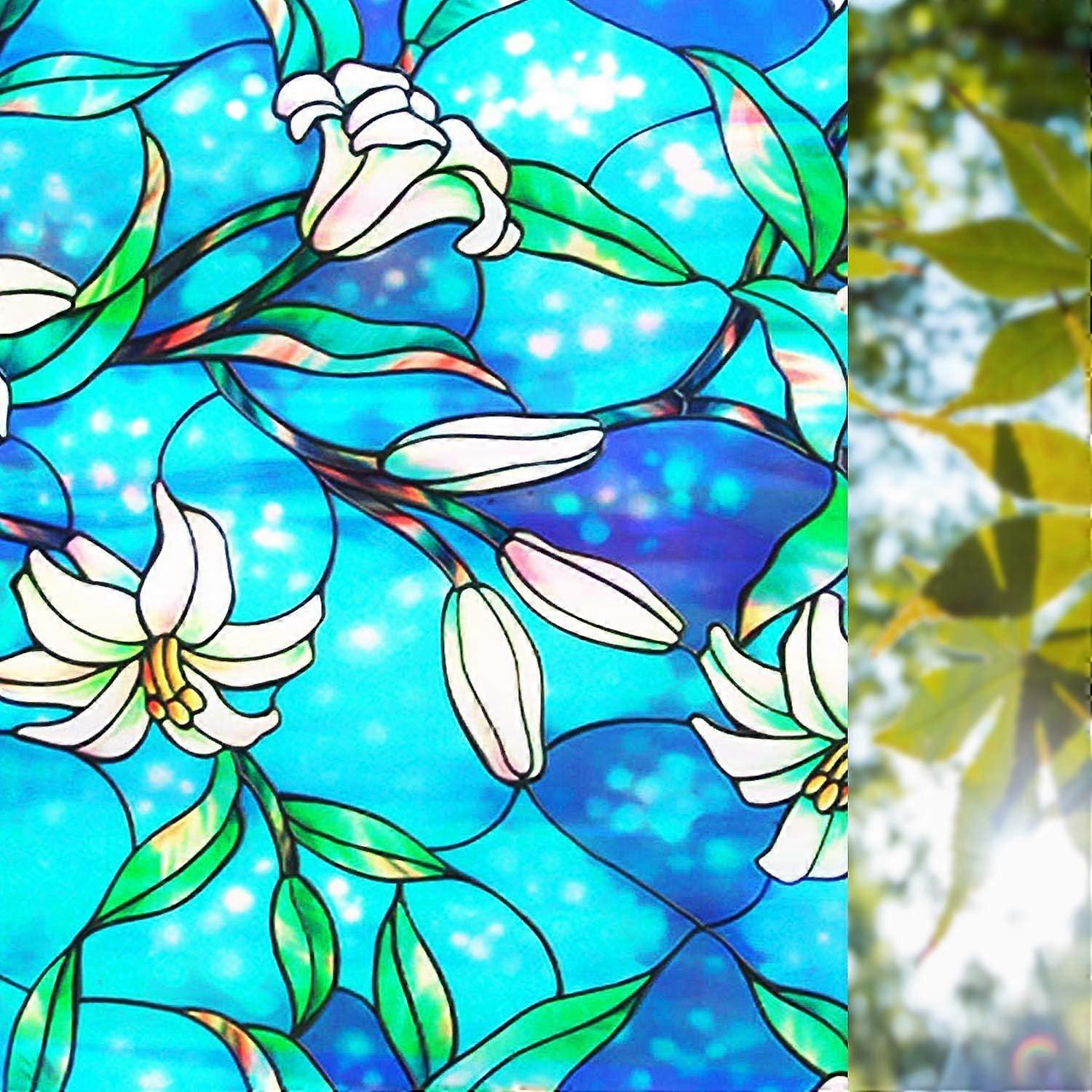 2Pcs Painted Window Films, Decorative PVC Window Film, Glueless Frosted Glass Sticker, UV Protection Window Films for Home Decor Orchid 45*200cm