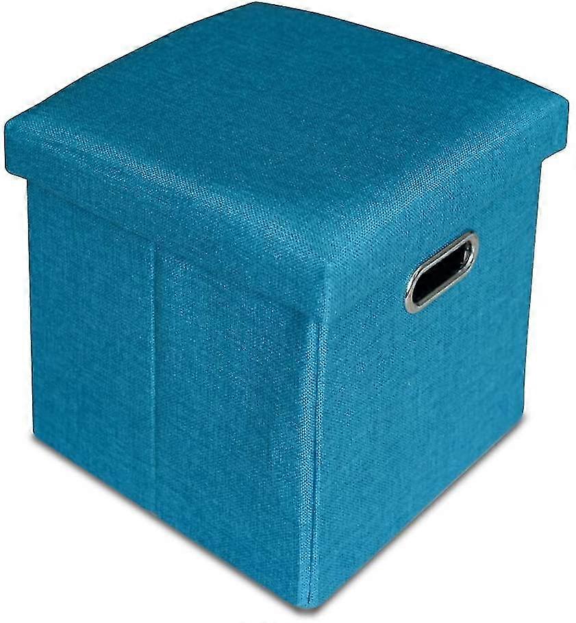 Ottoman Storage Box Footstool Foldable Dice Pouf Hollow Design Upholstered With Lid For Space Saving 30x30x30cm Turquoise