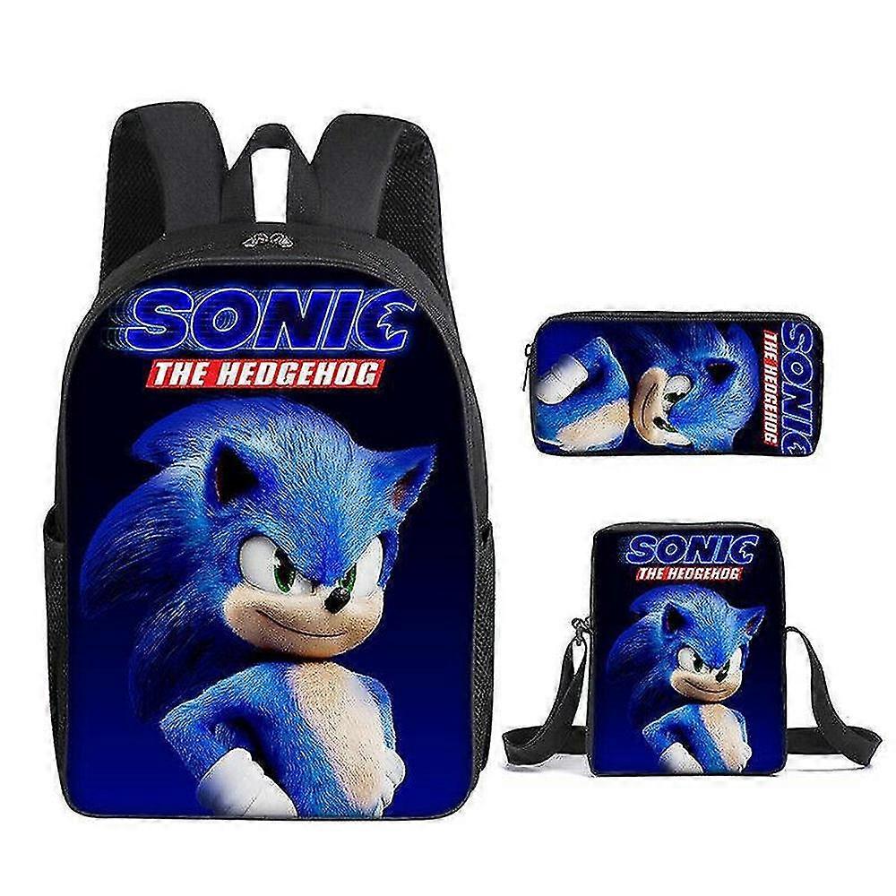 سونيك طالب حقيبة مدرسية ثلاث قطع أنيمي الكرتون على ظهره حقيبة الكتف حقيبة مقلمة