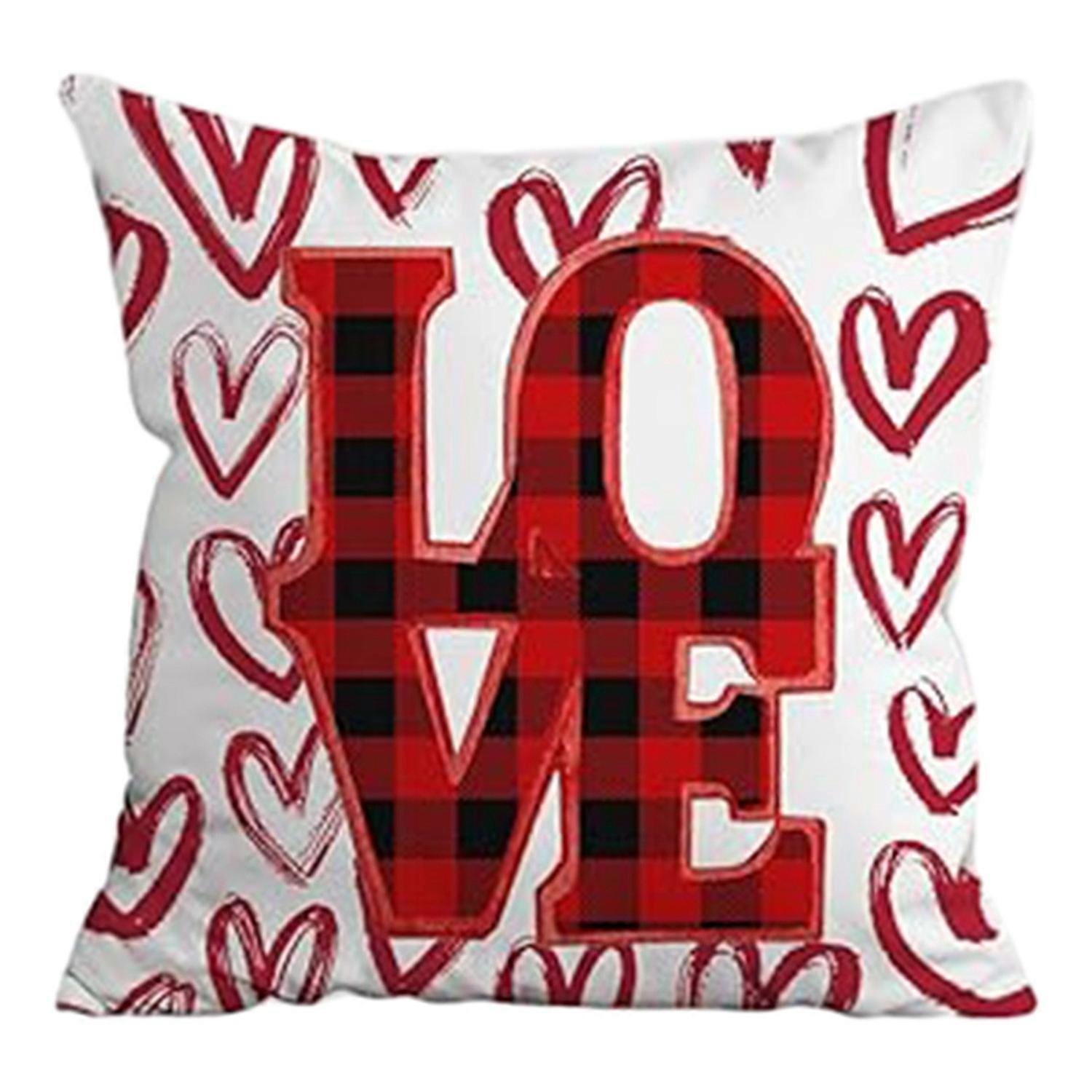 Valentine's Day Pillow Covers Red Buffalo Plaid Gnomes Design Machine Washable Festive Home