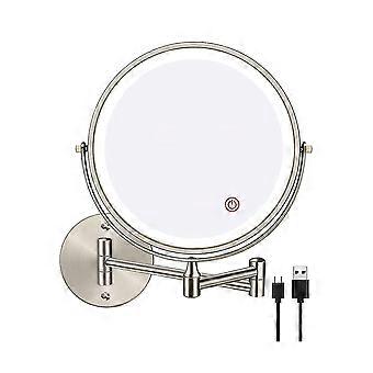 8in Chargeable Vanity/bathroom Double Side Mirror 1x/10x Enlarge Led3color Temp Touch Screen 360