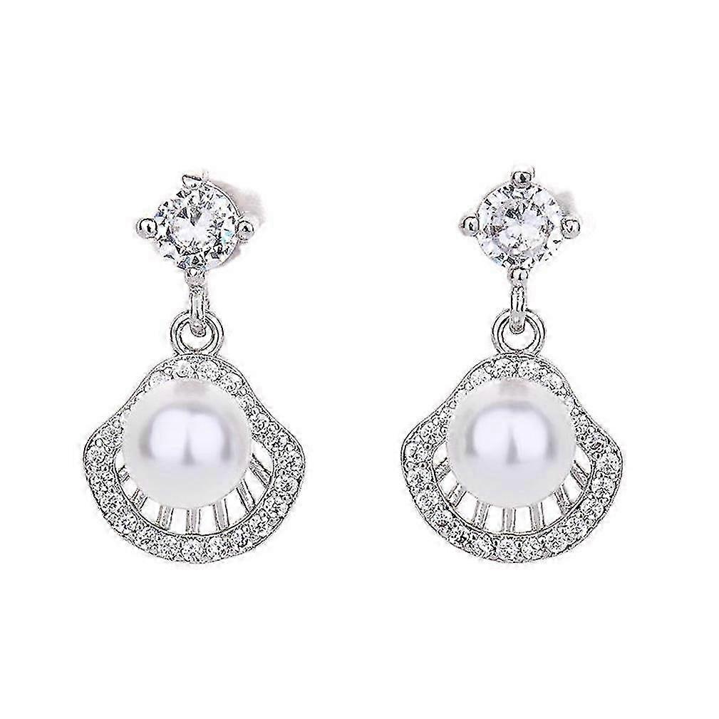 Ear Studs Fan Shell S925 Needle Diamond Earrings for Party