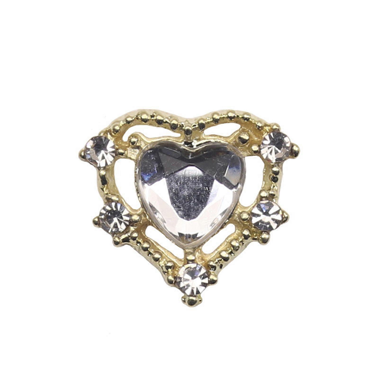 10Pcs Manicure Decor Sparkling Stunning Visual Effect Three-dimensional DIY Nail Heart Colorful Fake Diamond Nail Alloy Ornament Nail Supplies