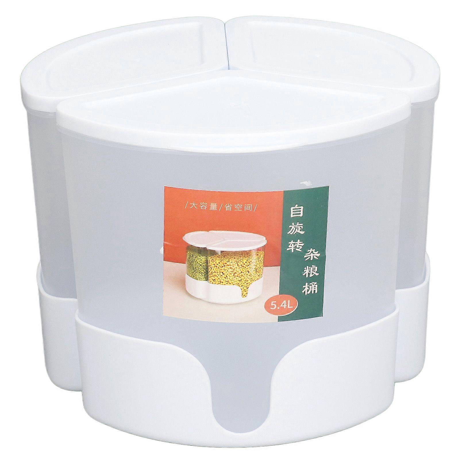 Grain Dispenser 360 Degree Rotating 3 Compartment Sealed Dry Food Container for Kitchen Counter Storage Organization