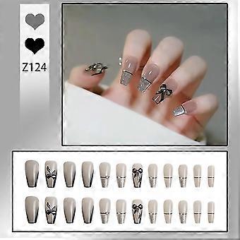 Silver Edges French Fake Nails Chip-proof Smudge-proof Fake Nails  Glue Models