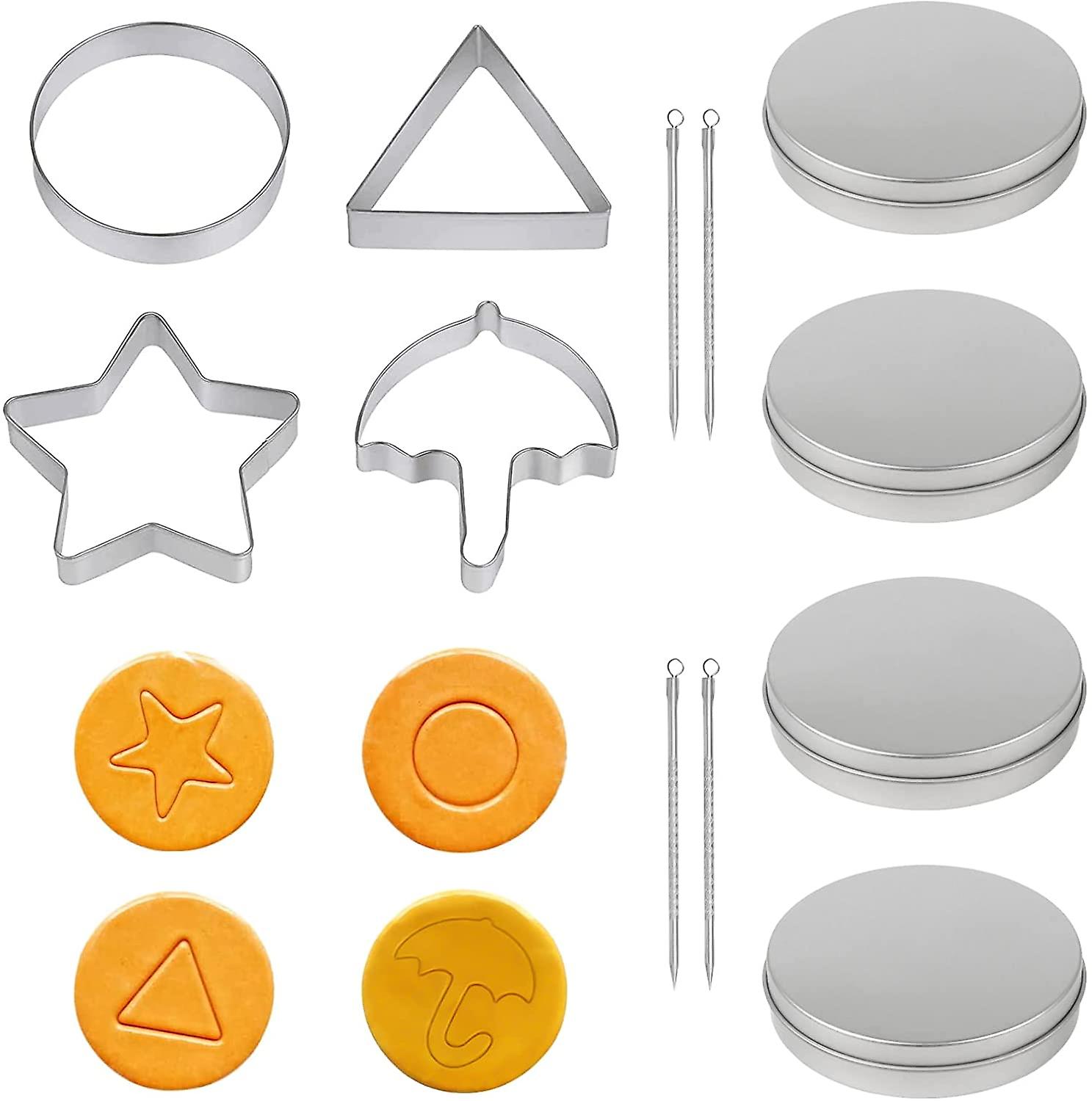12 Squid TV Game Cookie Cutters Set4 Stainless Steel Biscuit Cutters with 4 Metal Tins 4 Needles