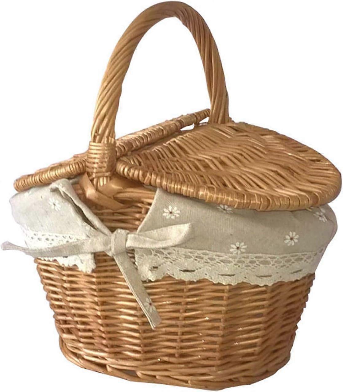 Wicker Picnic Basket for Outdoor Adventures Large Sturdy Woven Design Willow and Fabric Lining Ideal for Family Use