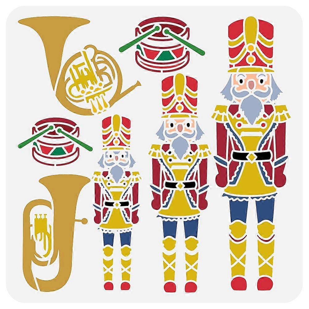 Nutcracker Painting Stencil 11.8x11.8inch Reusable Musical Instruments Stencil Rounded Horn Tuba Drums Drawing Template Christmas Theme Stencil Painti