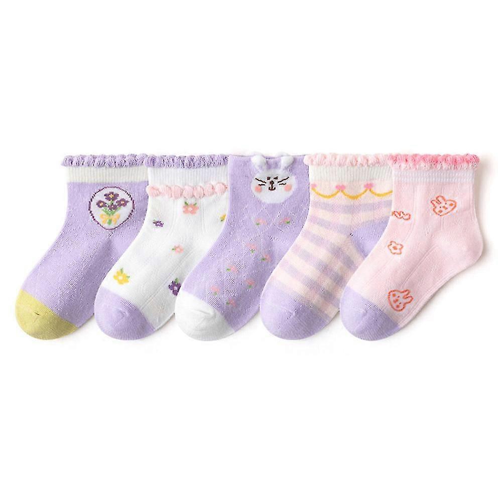 5 Pairs Toddler Baby Girls Trim Socks Cotton Dress Sock Kids Princess Socks, Spring Summer