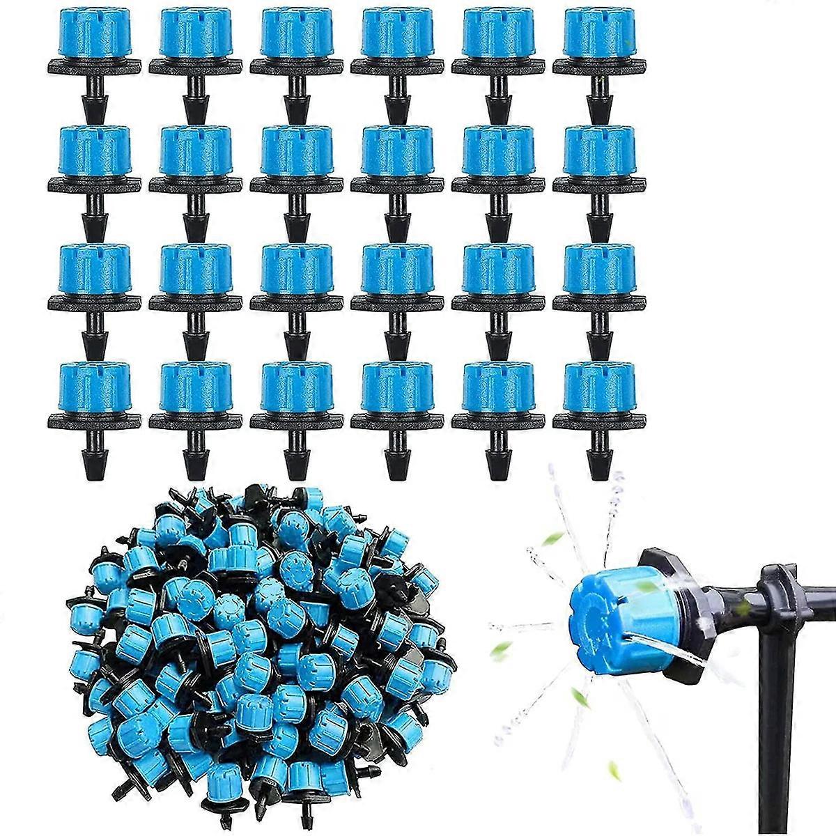200pcs 1/4英寸可调微滴灌溉系统浇水喷头防堵塞滴头蓝色花园用品