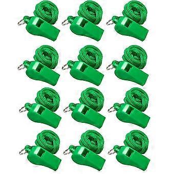 12pcs Colored Sports Whistles With Lanyard Loud Crisp Sound High Decibel Size Portable Referee Whistles  Green