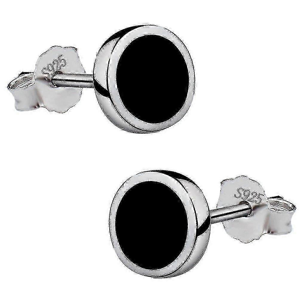 925 Sterling Silver Round Black Paint Stud náušnice