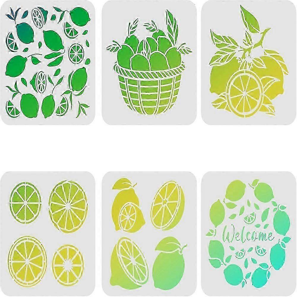 1set 6pcs καλοκαιρινά στένσιλ λεμονιών 20x20cm στένσιλ ζωγραφικής λεμονιού για το αρχοντικό λεμονιών αγροικίας Πρότυπο καλωσορίσματος για τη ζωγραφική στο ξύλινο πάτωμα τοίχων και το κεραμίδι