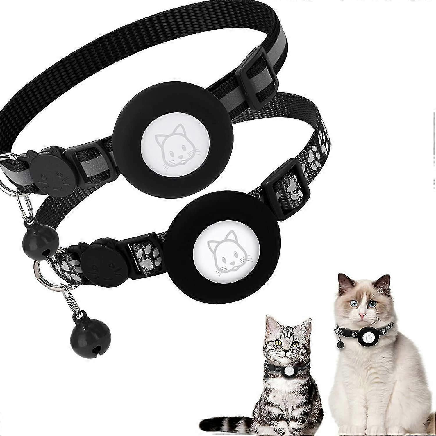 2Pack  Cat Collars, Reflective Air Tag Cat Collar with Breakaway Safety Buckle and Bell, Adjustable Cat Collar with Airtag Holder Compatible with Appl
