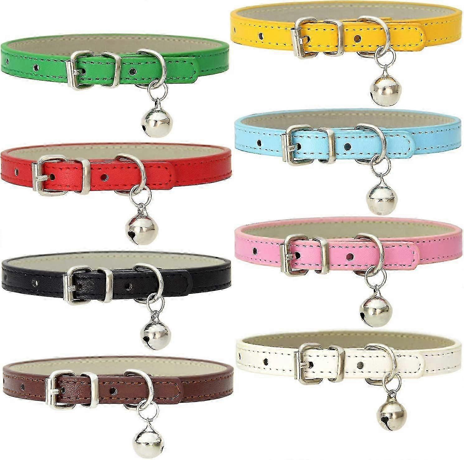 8pc Leather Cat Collars With Bells
