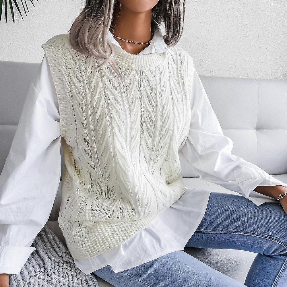 Women's Autumn and Winter Round Neck Hollow Casual Knitted Sweater Vest