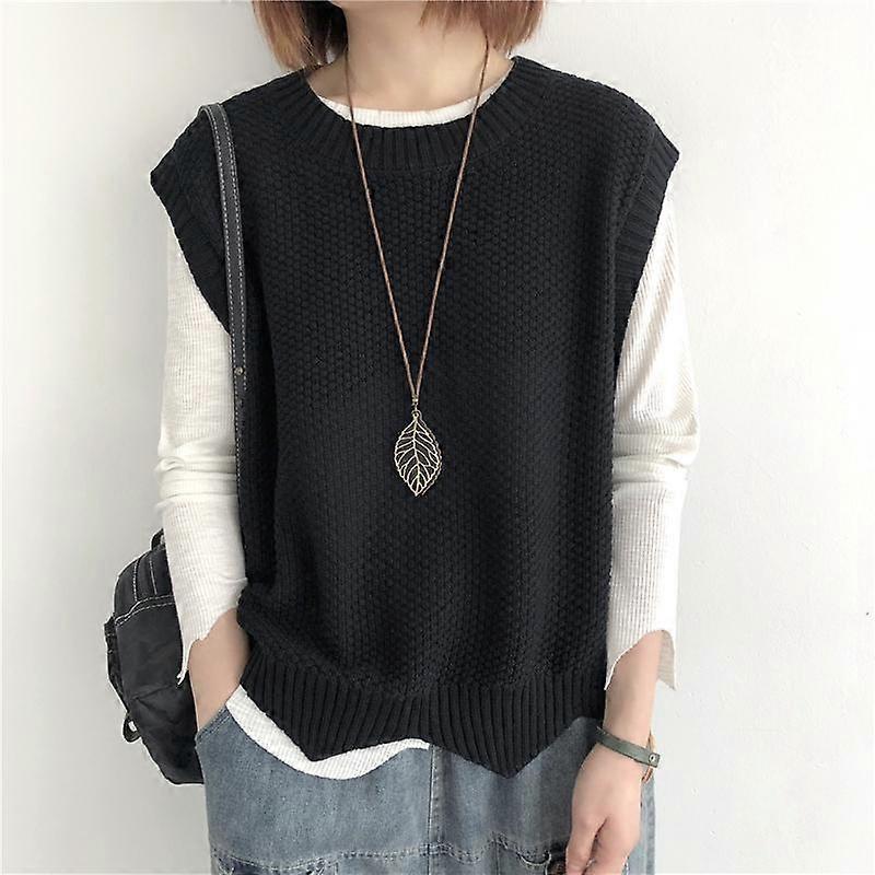 Women Knitted Vests Fashion Simple Irregular Hem Autumn Solid Loose O-neck Sleeveless Sweaters Soft Loose Casual Waistcoat