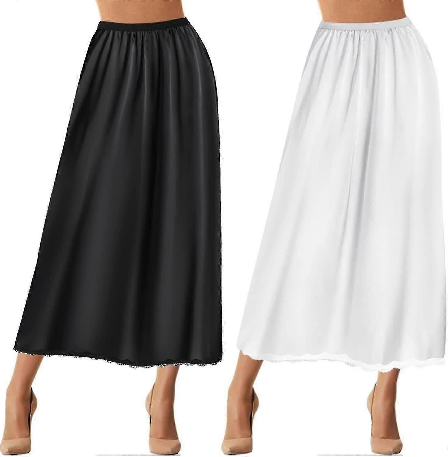 2 Pieces Half Slip Lace Long Underskirt Women's Satin Half Slip Half Slips For Under Dresses Slip