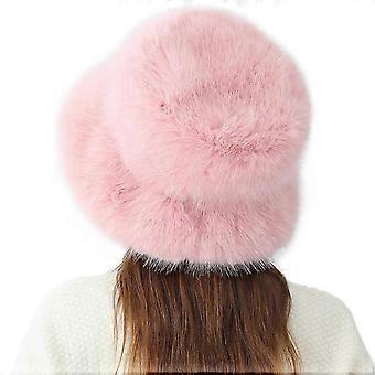 Faux Fur Ladies Winter Bucket Hat Warm Protection From Cold Fisherman Cap Fashionable Winter Hat for Women Winter Cap-A
