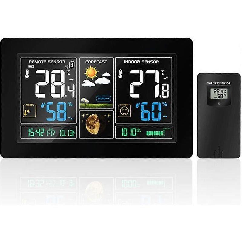 Weather Stations LED Display Indoor Outdoor Wireless With Sensor Barometer Alarm Clocks Black