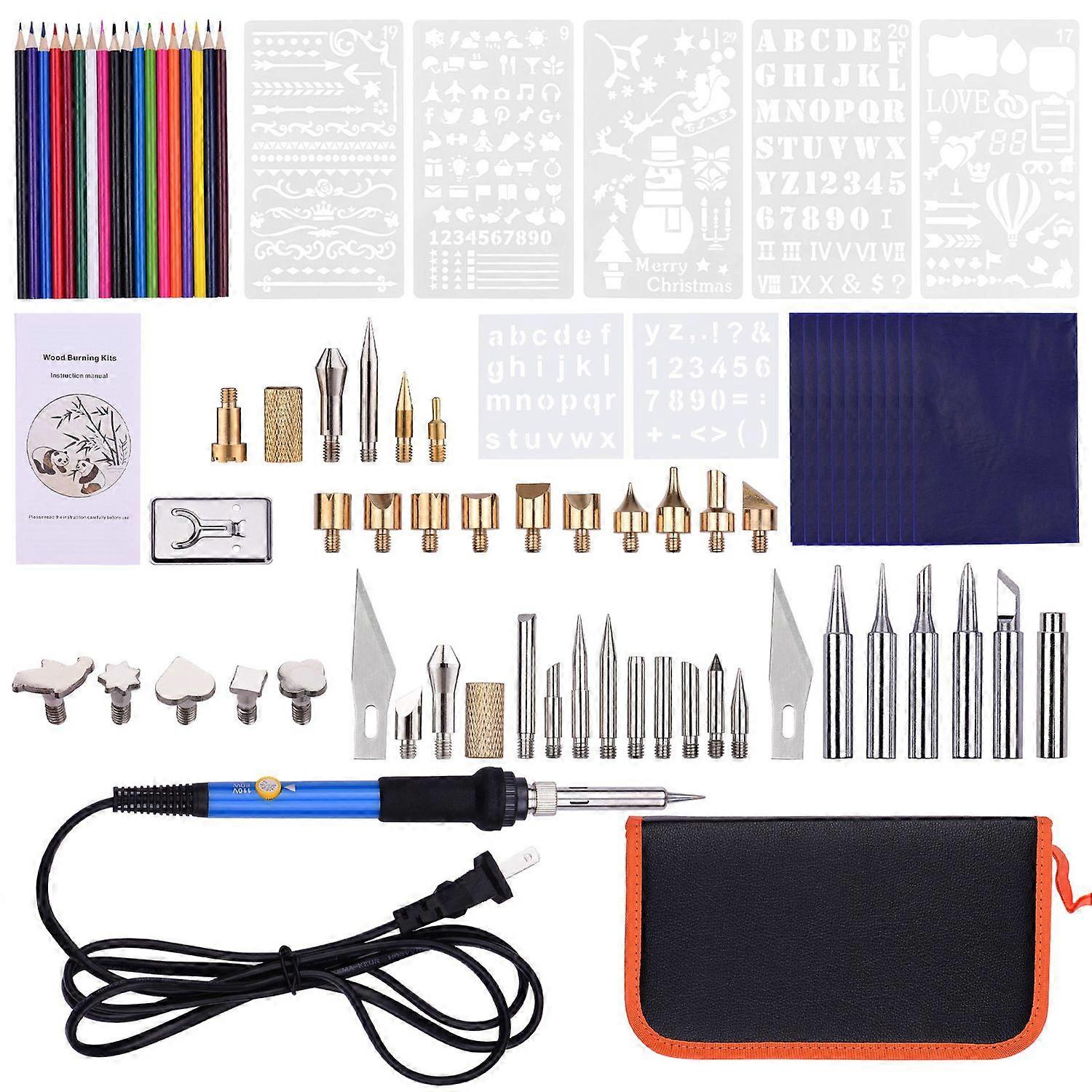 79PCS Burning Tool Kit Professional Pyrography Pen Soldering Iron Set Adjustable Temperature from 20