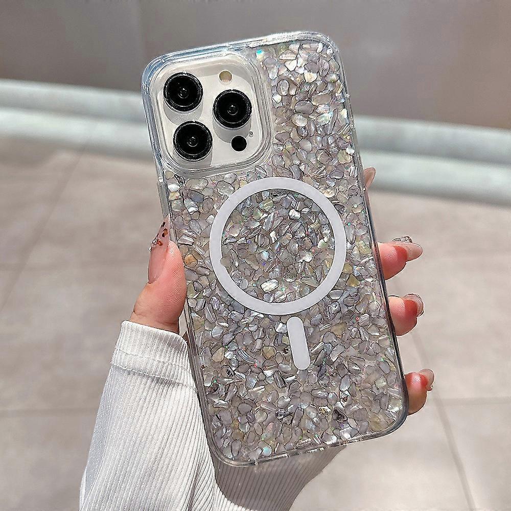 For iPhone 16 Pro Case Compatible with MagSafe Epoxy PC+TPU Shockproof Phone Cover-Silver