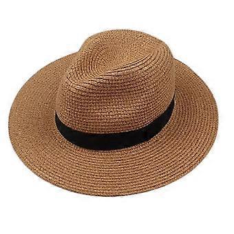 Women's Wide Brimmed Straw Hat, Fedora, Beach Sun Hat Upf50 + (Khaki)