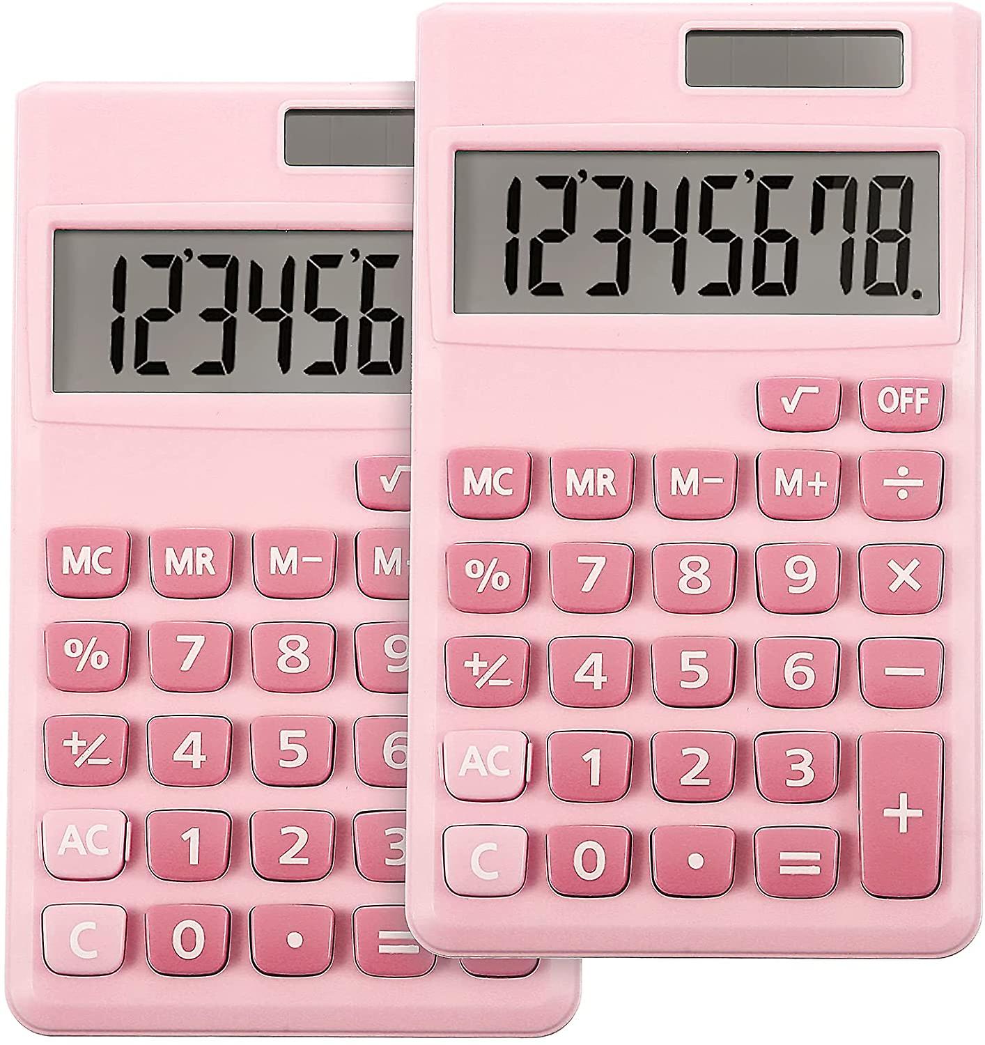 Fong 2 Pieces Basic Standard Calculators Mini Digital Desktop Calculator With 8-digit Lcd Display, Battery Solar Powe