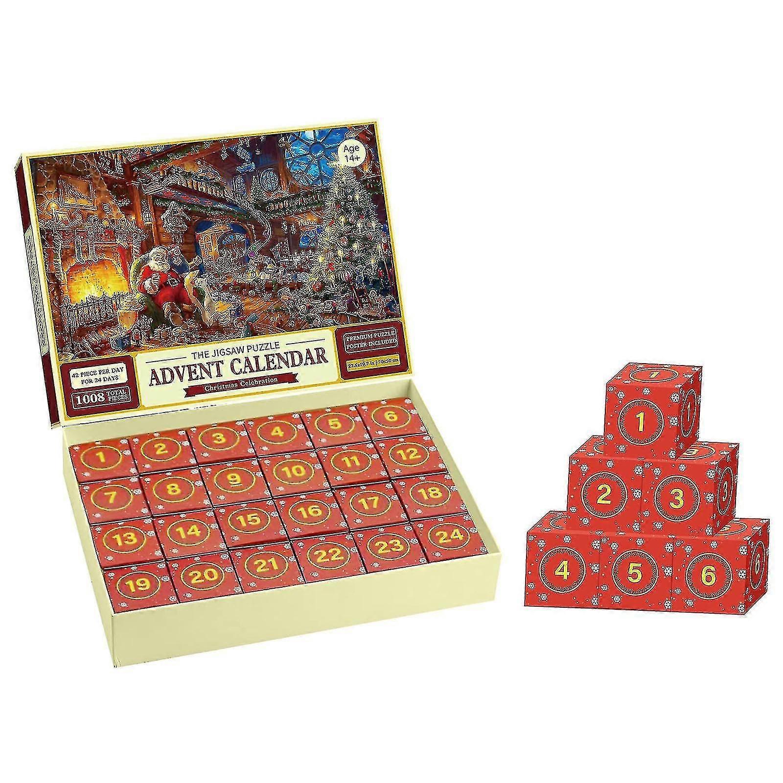 Adventný kalendár 2023 Vianočné puzzle - ohnisko Vianočné sviatočné puzzle pre dospelých deti, 24 diel 1008 dielikov Puzzle Vianočné odpočítavanie darček