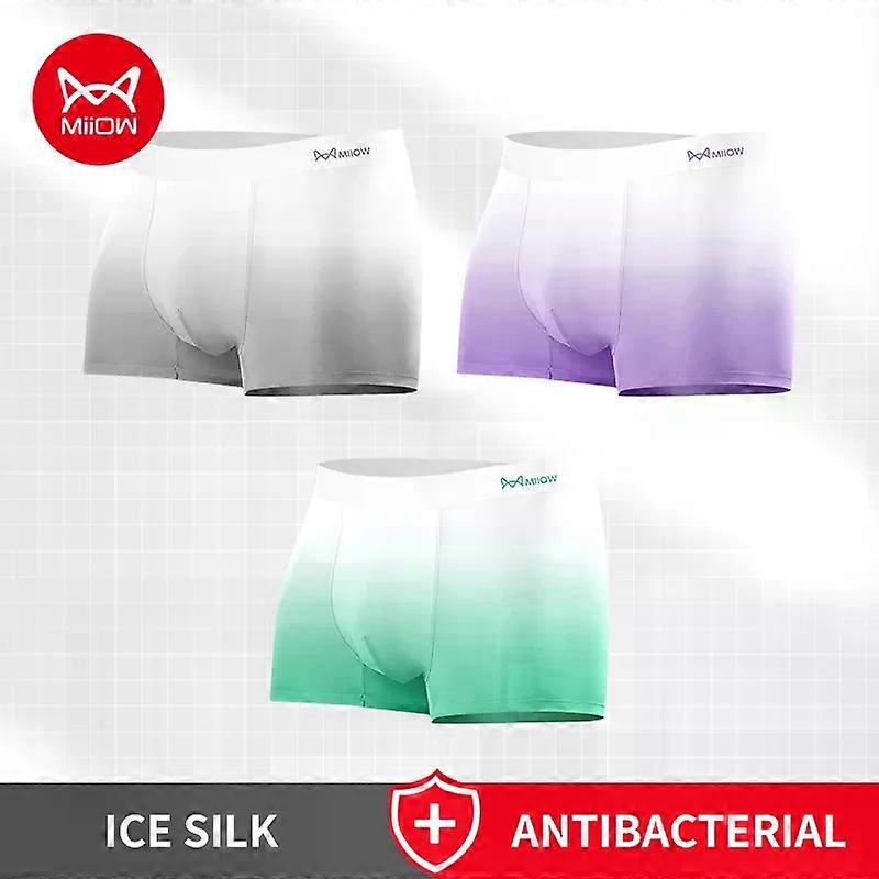 Miiow 3Pcs Ice Silk Biancheria Intima Da Uomo Leggera Senza Cuciture Da Uomo Boxer Sfumato Di Colore Boxer 5A Ial Mutandine Da Uomo Mutande