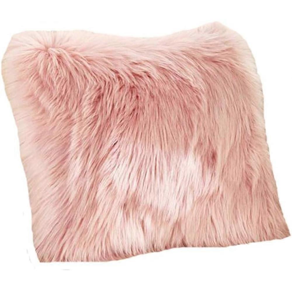 Elegant Decorative Throw Pillow Covers, Square Fuzzy Cushion Case with Invisible Zipper for Less Shedding, Pink 45x45cm