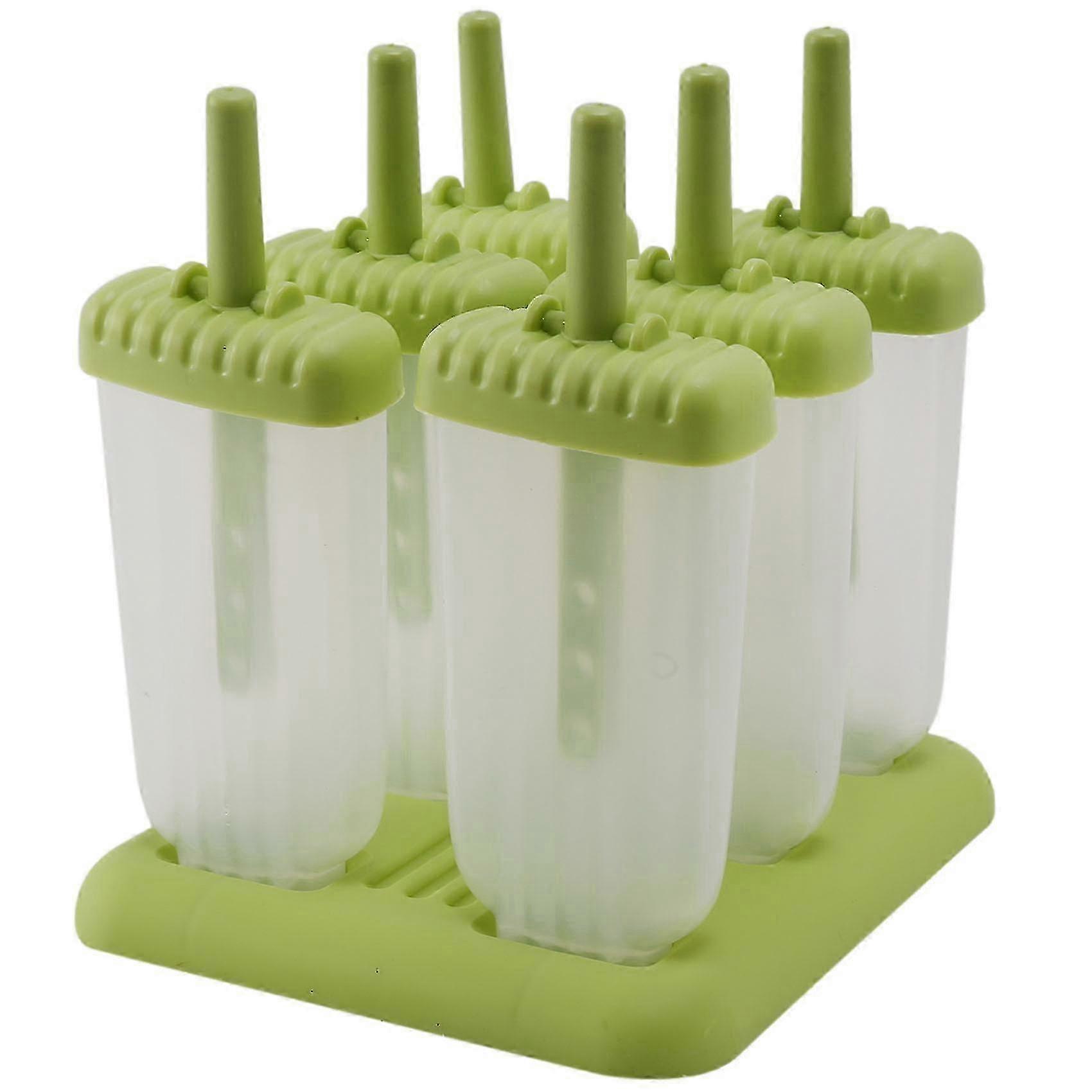 6 Pack Non Reusable DIY Ice Cream & Popsicles Maker with Tray and Sticks for Kids Green