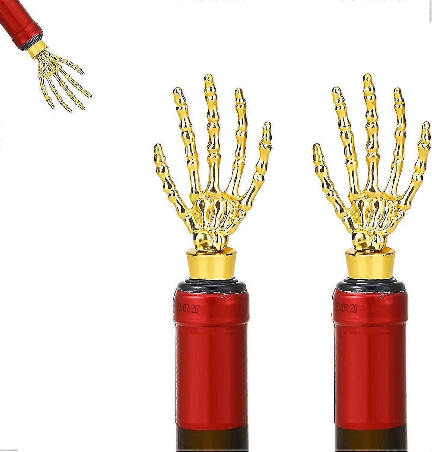 2 Pack Halloween Wine Stopper, Gold Ghost Hand Reusable Gold
