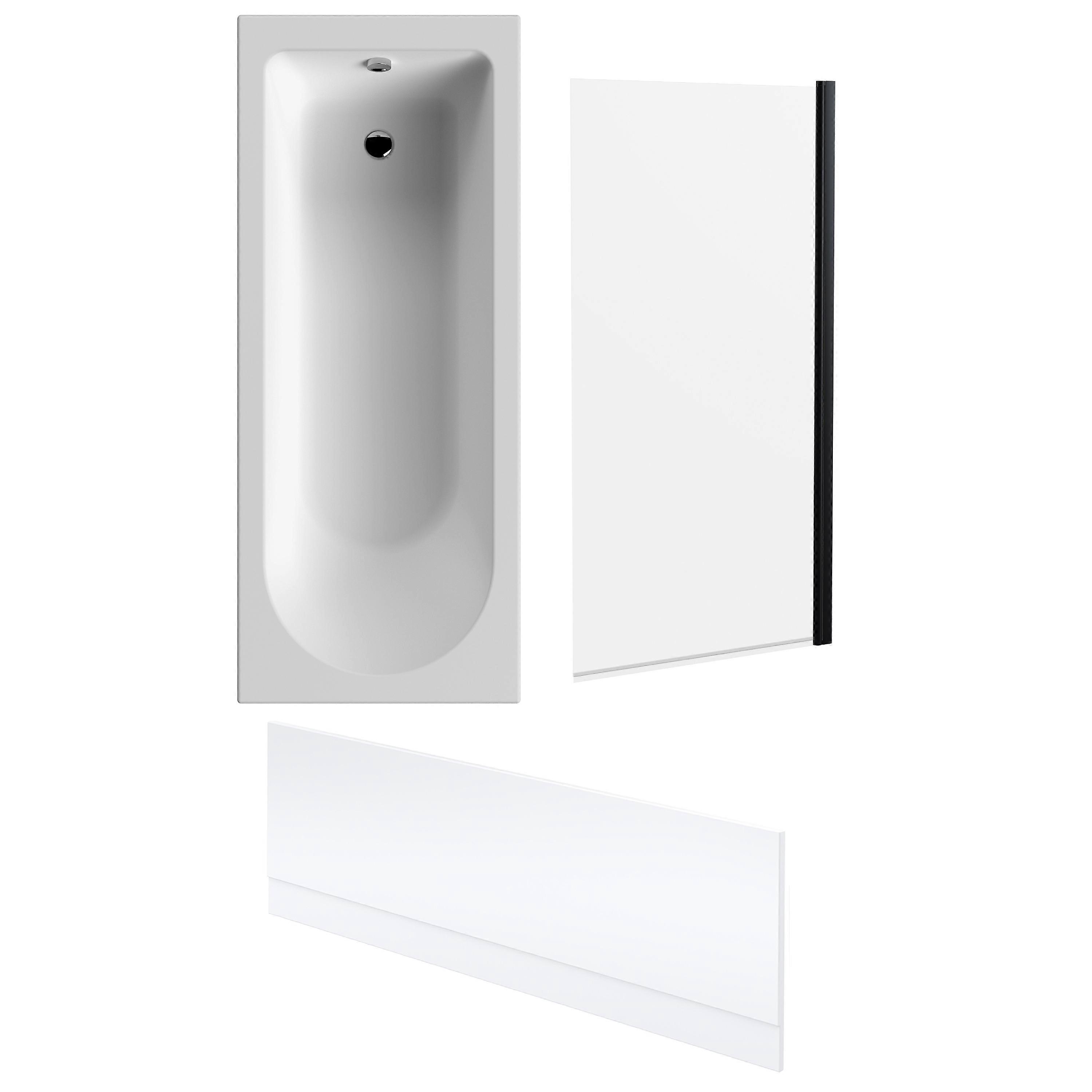 Round Single Ended 1700x700 Bath Set - Front Bath Panel & Black Screen