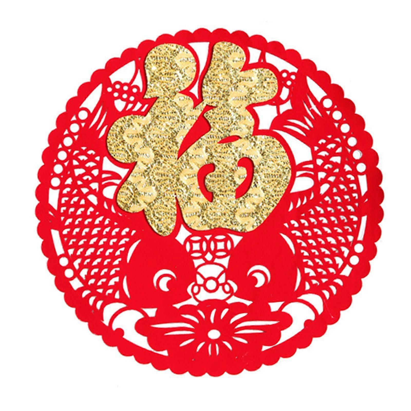 Chinese New Year Window Sticker Fu Character Felt Cutting Paper Decal