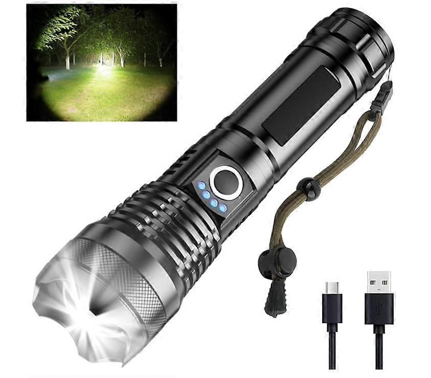 Super Bright Tactical Flashlight with 5 Modes, Powerful Zoomable Flash Light, Waterproof Handheld Flashlight for Hiking Emergencies(Black)