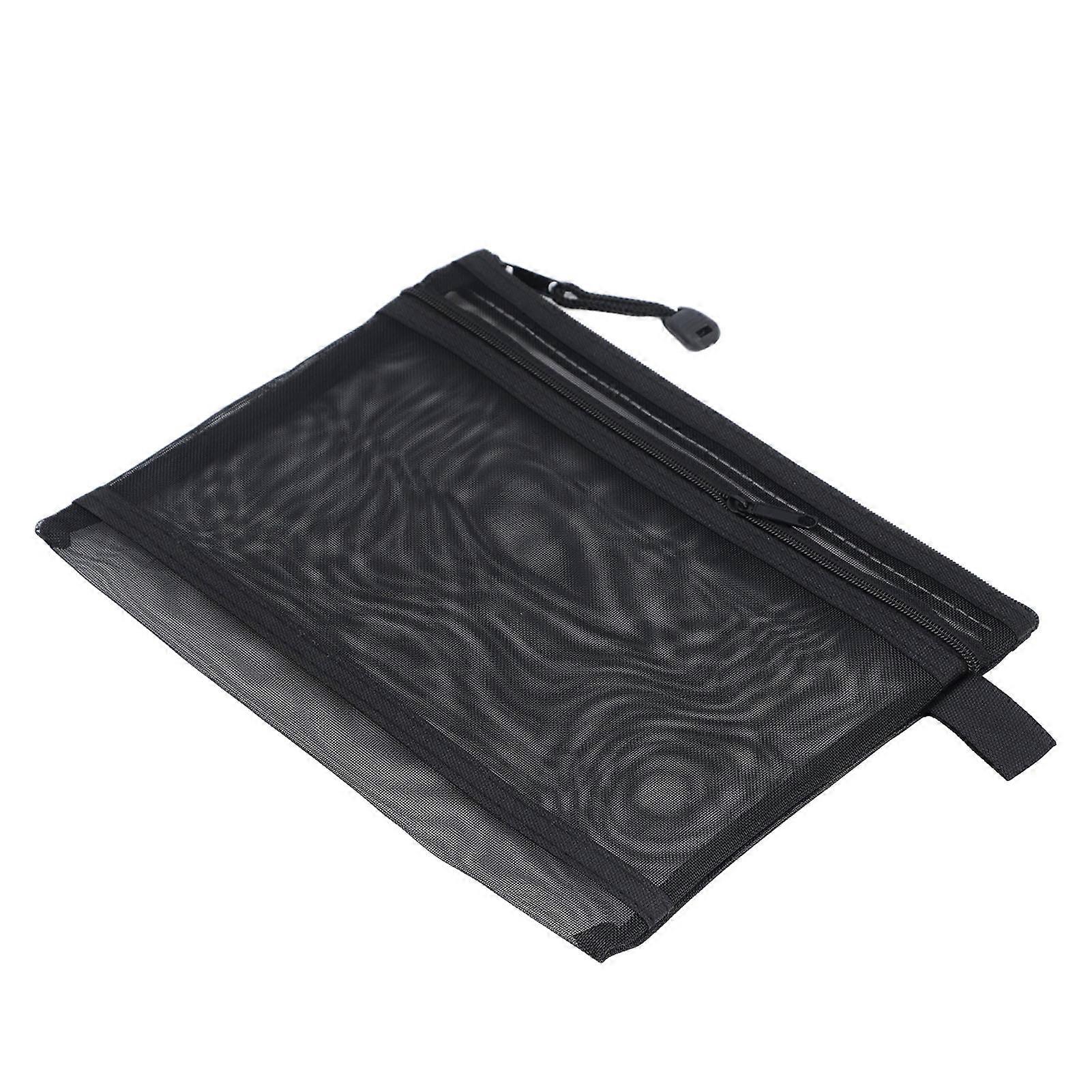 10PCS Zipper Mesh Pouch Double Layer A5 Size Waterproof Nylon Mesh Zipper Pouch Bag Black