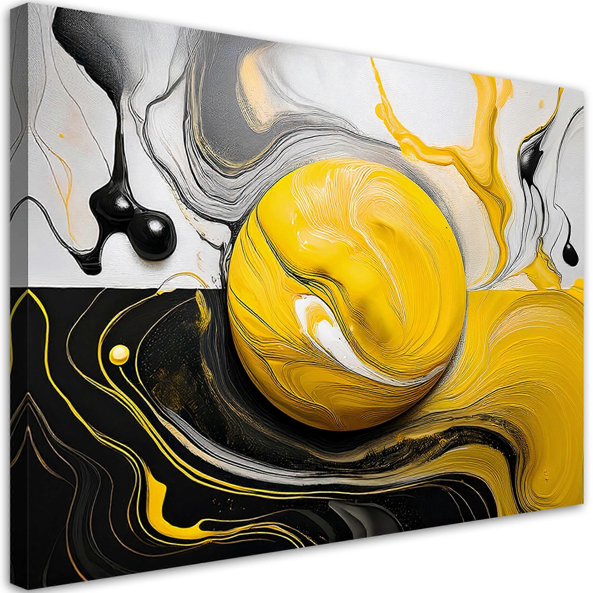 Impression sur toile, Cercle Noir Jaune Abstraction - 120x80