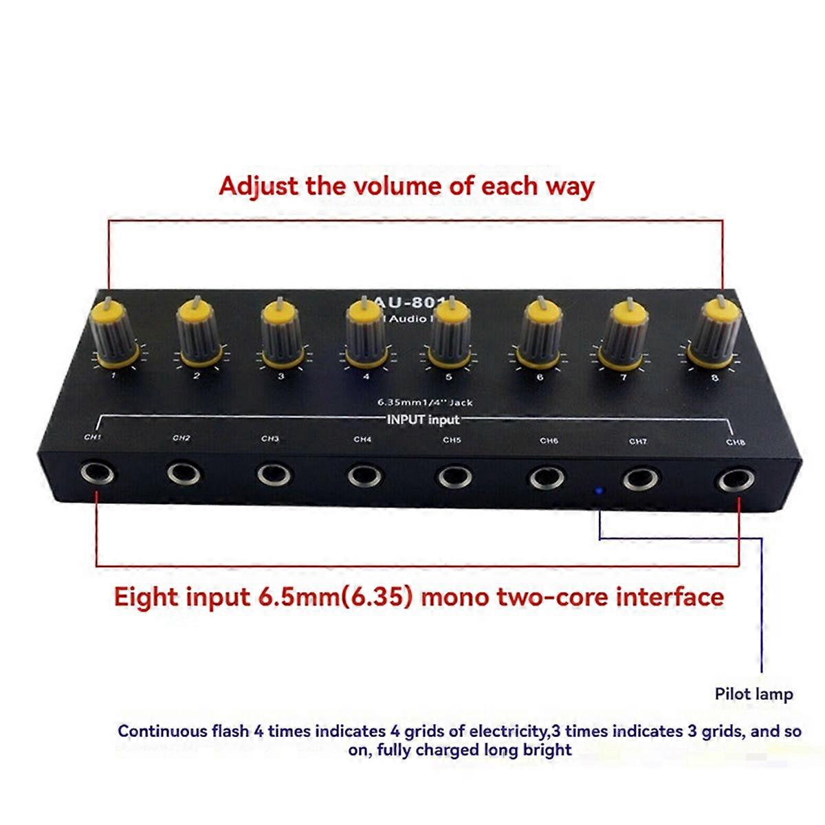 Rechargeable 8-CH Audio Mixer Portable Outdoor Sound Mixer