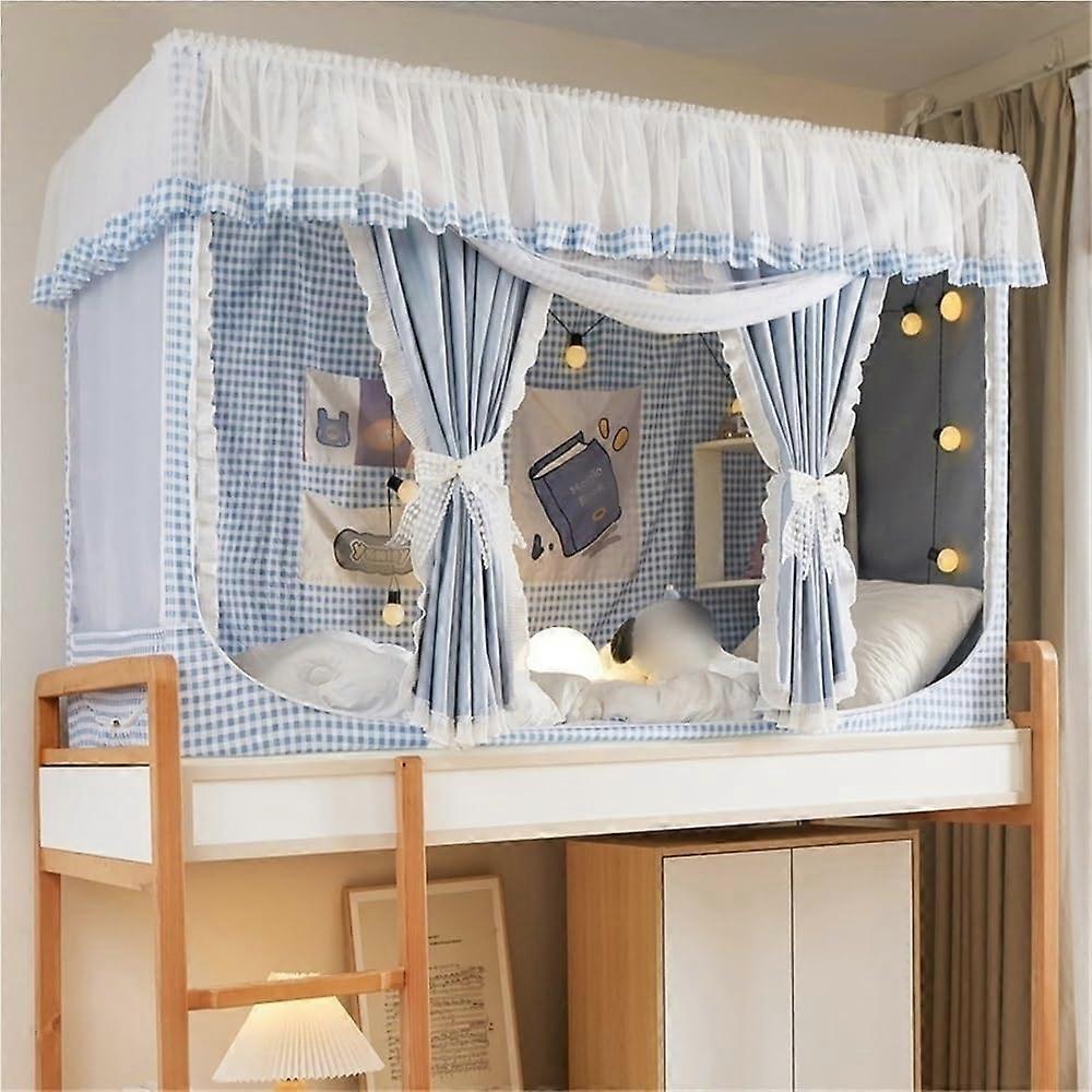 Modern Blackout Bed Curtain Mosquito Net with Bracket, Retractable 4 Corner Post Bunk Bed Canopy Tent in Black