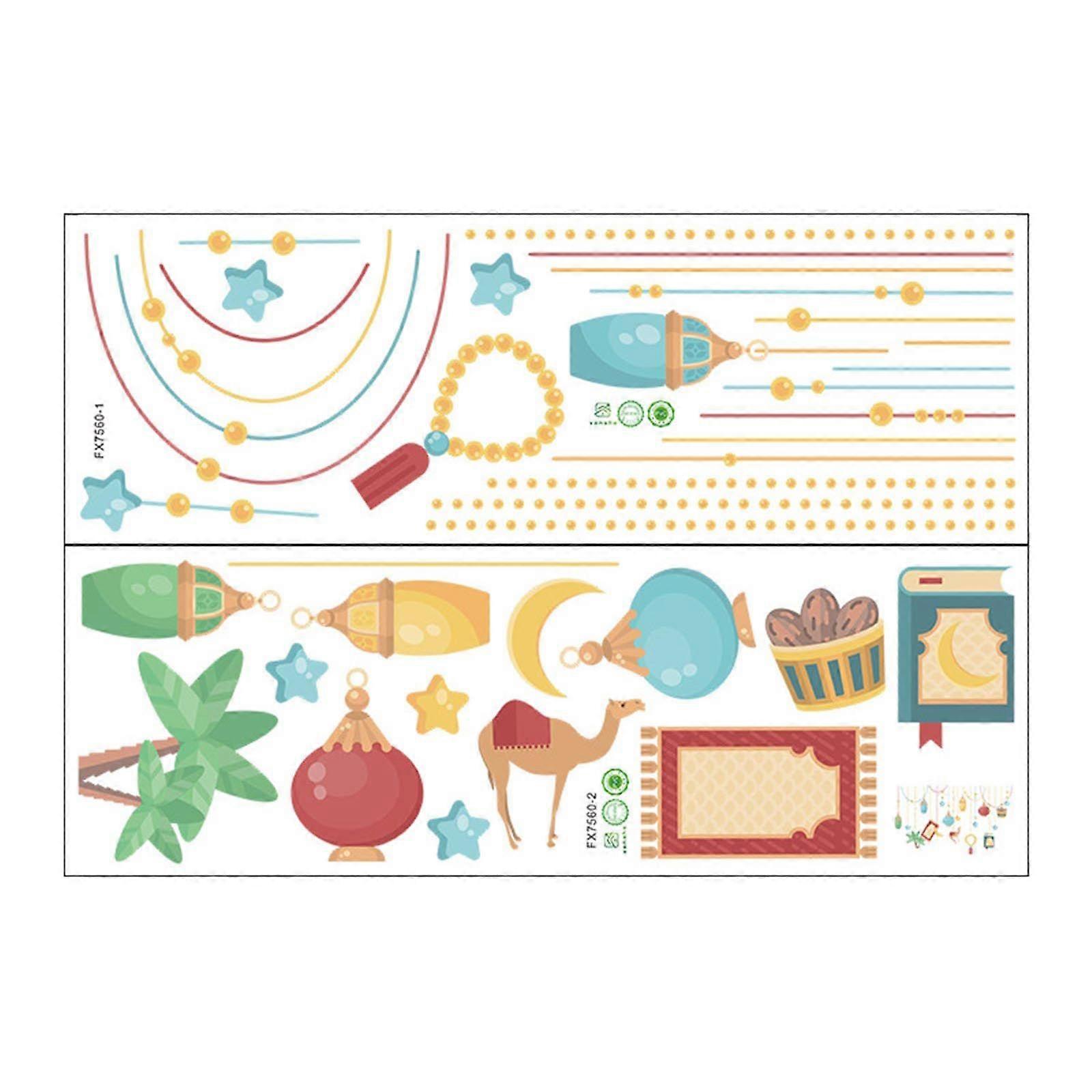 Eid Mubarak Wall Stickers 2 Sheets Lantern Moon Star Window Clings