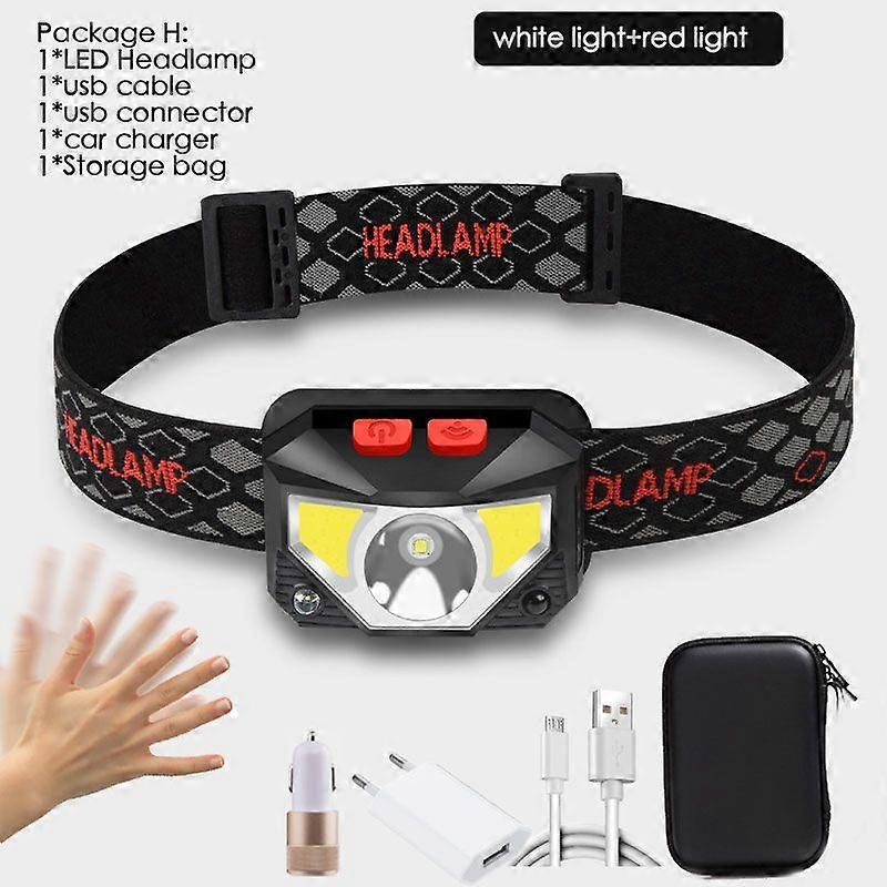 Powerful LED sauna light, built-in battery, aste via USB, body motion sensor, front flashlight, red and white light