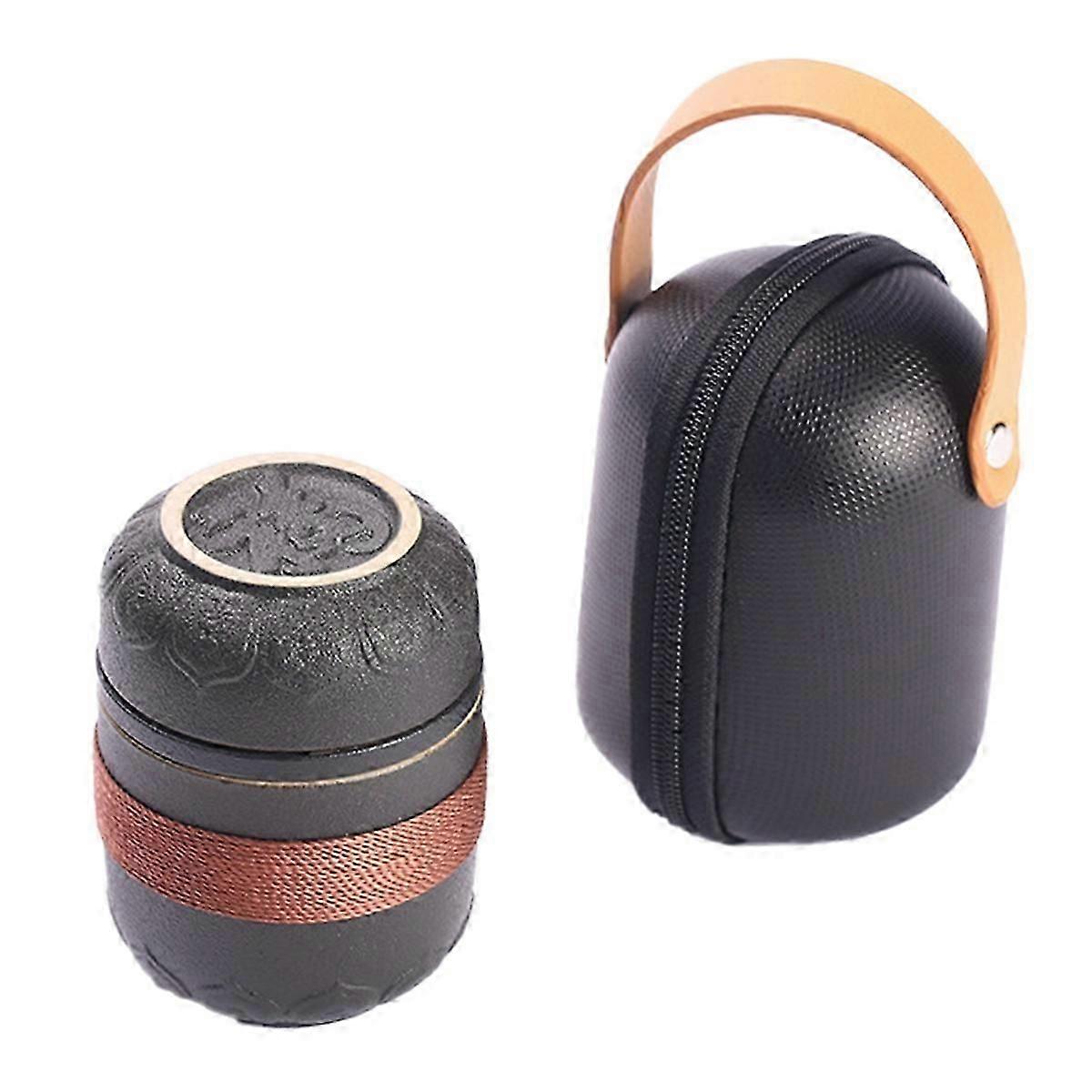 Portable Black Pottery Tea Set for Travel and Home Use, Office Cups Ceramic Tea Coffee Container With Bag A