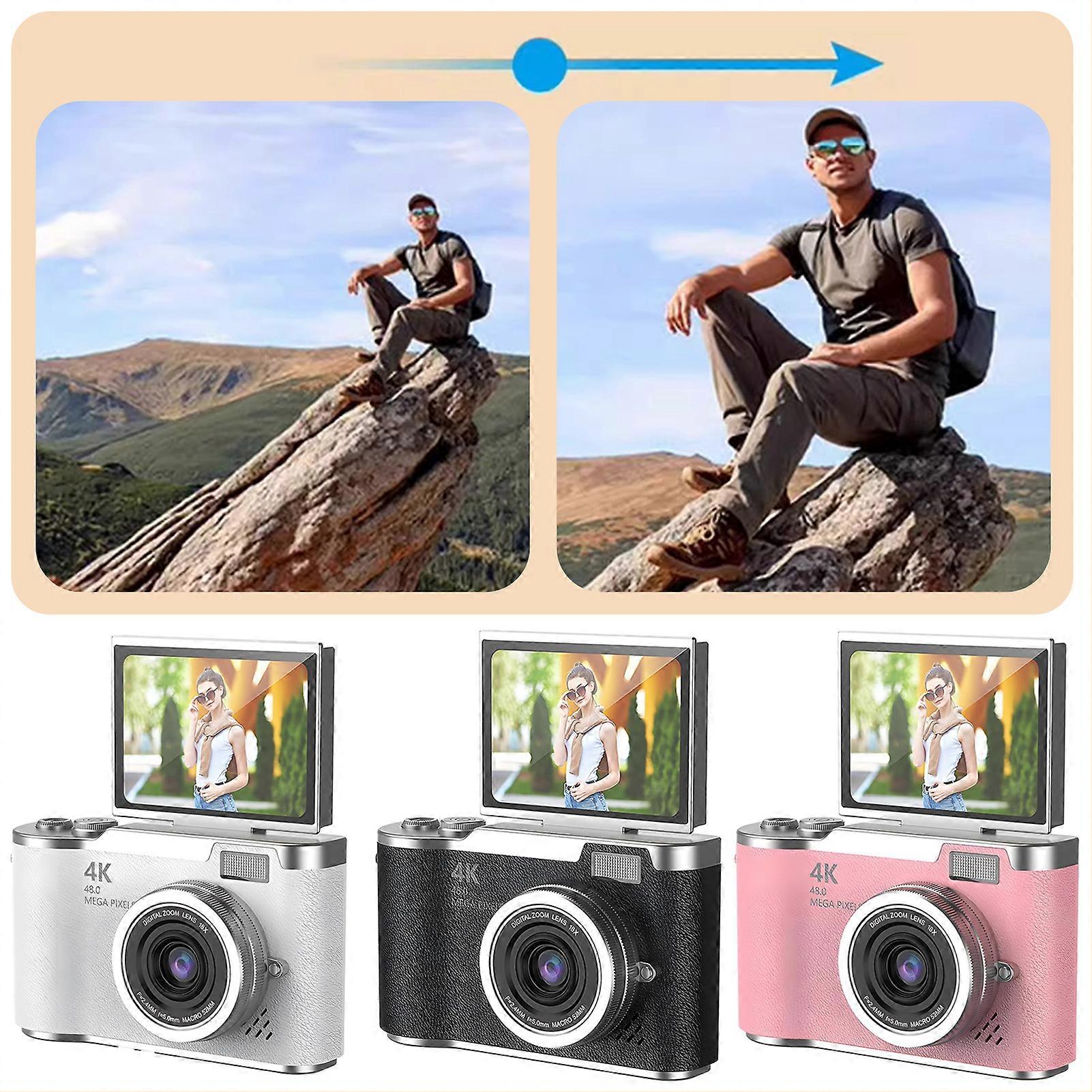 48MP 4K Digital Camera for Students - Foldable Screen, Portable with 8X Zoom, Anti-Shake & Flip Screen for Clear Photos
