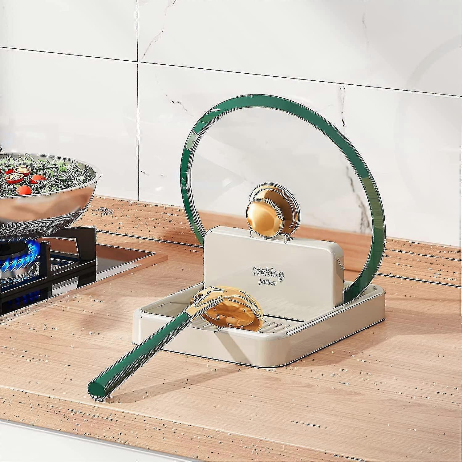 Spoon Rest With Lid Holder For Stove Top,pot Lid Holder With Drip Pad Heat-resistant Utensil Rest For Kitchen Counter